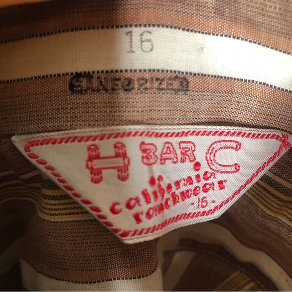 VINTAGE 70s H Bar C California Ranchwear Mens Brown Striped Western Shirt Small - Picture 6 of 8
